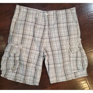 Denizen From Levi's Shorts Size 40 Gray White Plaid Cargo Pockets Casual Mens